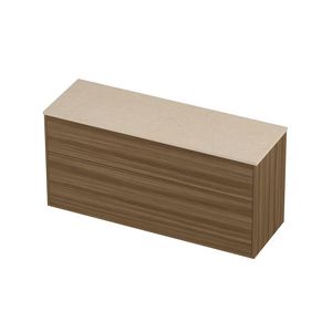 Deck Set Top afdekplaat hardsteen en onderkast tbv grepen 2 laden a-symmetrisch in kader 1400x460x670mm Sand stone/Caramel walnut