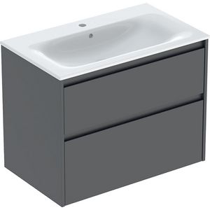 set meubelwastafel smalle rand met onderkast 2x la: 80x62.1x48cm Breedte wastafel=80cm Wastafel: wit / KeraTect Corpus Front: lava / gelakt zijdemat