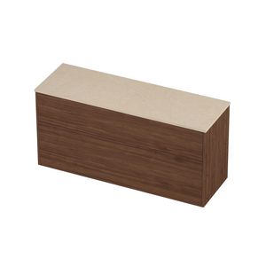 Deck Set Top afdekplaat hardsteen en onderkast tbv grepen 2 laden a-symmetrisch in kader 1400x460x670mm Sand stone/Indian walnut