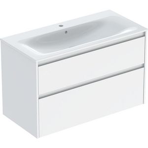 set meubelwastafel smalle rand met onderkast 2x la: 100x62.1x48cm Breedte wastafel=100cm Wastafel: wit / KeraTect Corpus Front: wit / gelakt zijdeglans