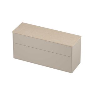 Deck Set Top afdekplaat hardsteen en onderkast tbv grepen 2 laden a-symmetrisch in kader 1400x460x670mm Sand stone/Soft linen