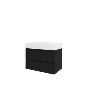 Porselein wastafel LOFT zonder kraangat onderkast 800X460X650 mat zwart / glans wit