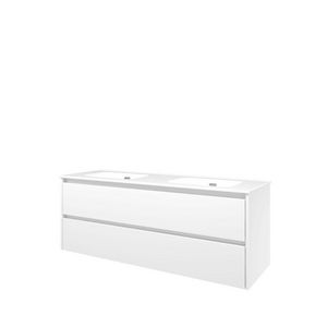 Set Proline porselein Elegant dubb. wastafel wit zonder kraangat onderkast symmetrisch glans wit 140x46cm