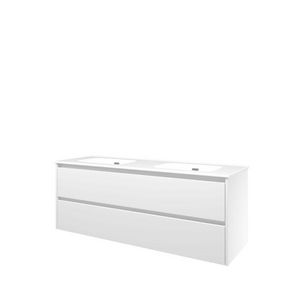 Set Proline porselein Elegant dubb. wastafel wit zonder kraangat onderkast symmetrisch mat wit 140x46cm