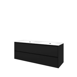 Set Proline porselein Elegant dubb. wastafel wit zonder kraangat onderkast symmetrisch mat zwart 140x46cm
