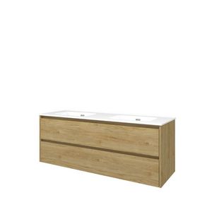 Set Proline porselein Elegant dubb. wastafel wit met 2 kraangaten onderkast symmetrisch ideal oak 140x46cm