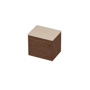 Deck Set Top afdekplaat hardsteen en onderkast tbv grepen 2 laden symmetrisch in kader 600x460x540mm Sand stone/Indian walnut
