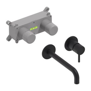 Wandmengkraanset STILO  mat zwart PED incl. inbouwbox (mengdeel rechts/ uitloop links) MAY