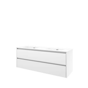 Set Proline porselein Elegant dubb. wastafel wit met 2 kraangaten onderkast symmetrisch glans wit 140x46cm