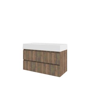 Porselein wastafel LOFT zonder kraangat onderkast 1000X460X650 Terra oak / glans wit