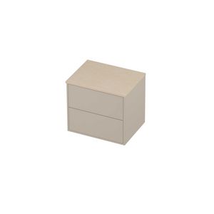 Deck Set Top afdekplaat hardsteen en onderkast tbv grepen 2 laden symmetrisch in kader 600x460x540mm Sand stone/Soft linen