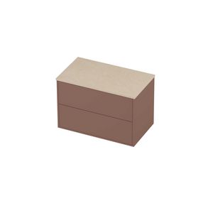 Deck Set Top afdekplaat hardsteen en onderkast tbv grepen 2 laden symmetrisch in kader 800x460x540mm Sand stone/Beauty blush