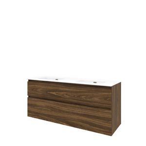 Set Proline porselein Elegant dubb. wastafel wit zonder kraangat onderkast asymmetrisch cabana oak 140x46cm