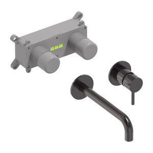 Wandmengkraanset STILO geborsteld carbon black PVD incl. inbouwbox (mengdeel rechts/ uitloop links) MAY
