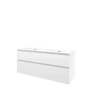 Set Proline porselein Elegant dubb. wastafel wit zonder kraangat onderkast asymmetrisch glans wit 140x46cm
