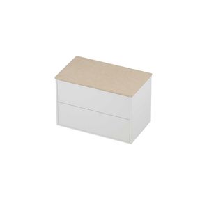 Deck Set Top afdekplaat hardsteen en onderkast tbv grepen 2 laden symmetrisch in kader 800x460x540mm Sand stone/matt white