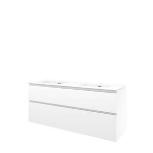 Set Proline porselein Elegant dubb. wastafel wit met 2 kraangaten onderkast asymmetrisch glans wit 140x46cm