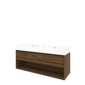 Set Proline porselein Loft dubb. wastafel wit met 2 kraangaten onderkast 1x lade+schap cabana oak 140x46cm