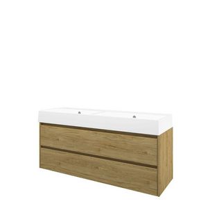 Set Proline porselein Loft dubb. wastafel wit zonder kraangat onderkast symmetrisch Ideal oak 140x46cm