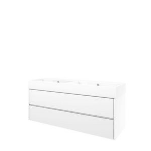 Set Proline porselein Loft dubb. wastafel wit zonder kraangat onderkast symmetrisch glans wit 140x46cm