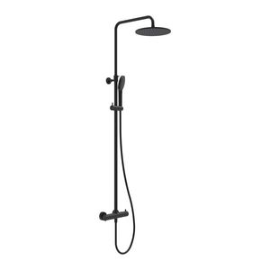 Douchecombinatie Showerpipe thermostatisch hoh 150mm incl. hoofddouche 25cm + handdouce 3-straalsoorten  mat zwart PED MAY