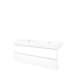 Set Proline porselein Loft dubb. wastafel wit zonder kraangat onderkast symmetrisch mat wit 140x46cm