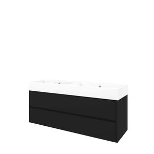 Set Proline porselein Loft dubb. wastafel wit zonder kraangat onderkast symmetrisch mat zwart 140x46cm