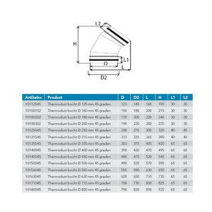 Thermoduct bocht 160mm 45° geisoleerd