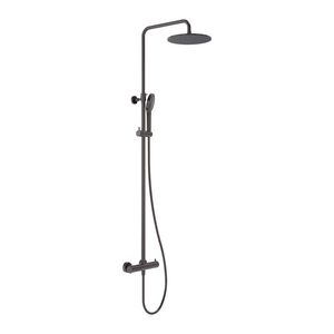 Douchecombinatie Showerpipe thermostatisch hoh 150mm incl. hoofddouche 25cm + handdouce 3-straalsoorten  geborsteld  carbon black PVD MAY