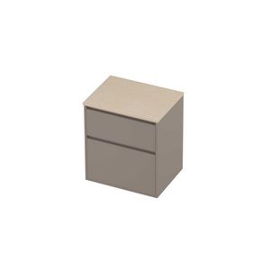 Deck Set Top afdekplaat hardsteen en onderkast greeploos 2 laden a-symmetrisch in kader 600x460x670mm Sand stone/Clay beige