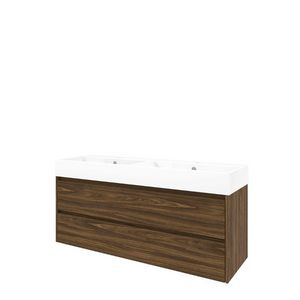 Set Proline porselein Loft dubb. wastafel wit met 2 kraangaten onderkast symmetrisch Cabana oak 140x46cm