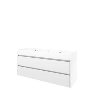 Set Proline porselein Loft dubb. wastafel wit met 2 kraangaten onderkast symmetrisch glans wit 140x46cm