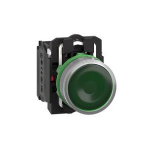 green flush illum pushbutton with integRALLED 120V cp grey
