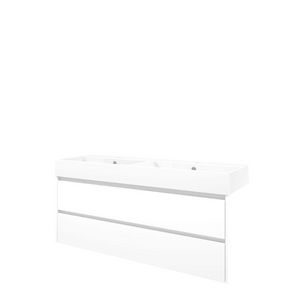 Set Proline porselein Loft dubb. wastafel wit met 2 kraangaten onderkast symmetrisch mat wit 140x46cm
