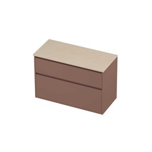 Deck Set Top afdekplaat hardsteen en onderkast greeploos 2 laden a-symmetrisch in kader 1000x460x670mm Sand stone/Beauty blush