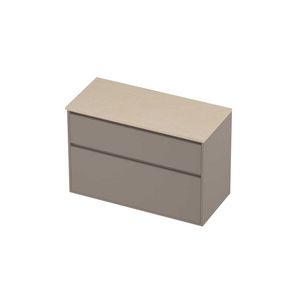 Deck Set Top afdekplaat hardsteen en onderkast greeploos 2 laden a-symmetrisch in kader 1000x460x670mm Sand stone/Clay beige