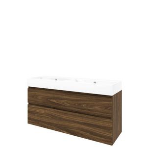 Set Proline porselein Loft dubb. wastafel wit zonder kraangat onderkast asymmetrisch cabana oak 140x46cm