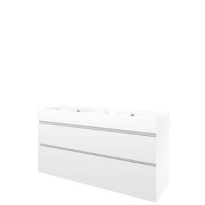 Set Proline porselein Loft dubb. wastafel wit zonder kraangat onderkast asymmetrisch glans wit 140x46cm