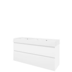 Set Proline porselein Loft dubb. wastafel wit zonder kraangat onderkast asymmetrisch mat wit 140x46cm
