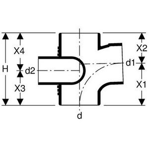 T-stuk verlopend stromend aansl. parallel rechts 90x90x75mm polyethyleen (PE) Silent-db20 geluidsarm