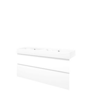 Set Proline porselein Loft dubb. wastafel wit met 2 kraangaten onderkast asymmetrisch mat wit 140x46cm