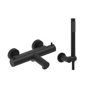 Badthermostaat hoh 150mm + handdoucheset  (staafdouche, doucheslang 1250mm, verstelb. douchehouder )e mat zwart PED MAY