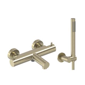 Badthermostaat hoh 150mm + handdoucheset  (staafdouche, doucheslang 1250mm, verstelb. douchehouder ) geborsteld  mat goud PVD MAY