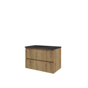 Hardsteen wastafel Blue Stone zonder kraangat onderkast 800X460X545 Urban oak