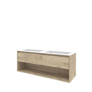 Set Proline polystone Elegant dubb. wastafel mat wit zonder kraangat onderkast 1x lade+schap raw oak 140x46cm