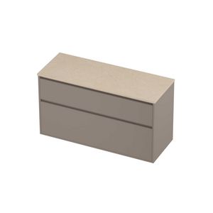 Deck Set Top afdekplaat hardsteen en onderkast greeploos 2 laden a-symmetrisch in kader 1200x460x670mm Sand stone/Clay beige