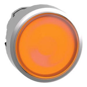 Kop verlichte drukknop Terugvering 22mm LED Oranje chroom