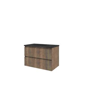 Hardsteen wastafel Blue Stone zonder kraangat onderkast 800X460X545 Terra oak