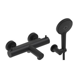 Badthermostaat hoh 150mm + handdoucheset (staafdouche, doucheslang 1250mm, verstelb. douchehouder )e mat zwart PED MAY