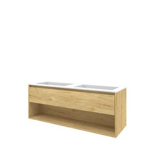 Set Proline polystone Elegant dubb. wastafel mat wit zonder kraangat onderkast 1x lade+schap ideal oak 140x46cm